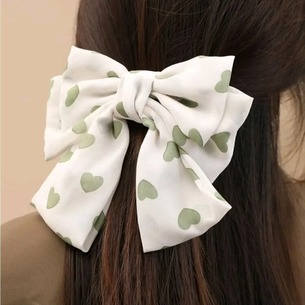 Heart Print Bow Barrette